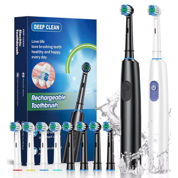 Rotating Electric Toothbrush 5 Modes 4 Brush Heads Smart Timer USB Rechargeable