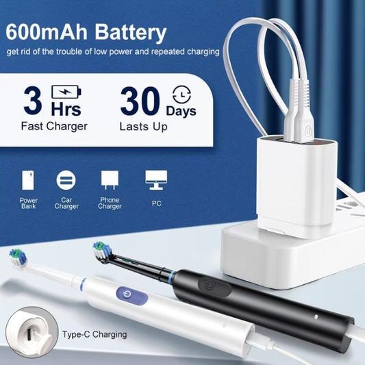 Rotating Electric Toothbrush 5 Modes 4 Brush Heads Smart Timer USB Rechargeable